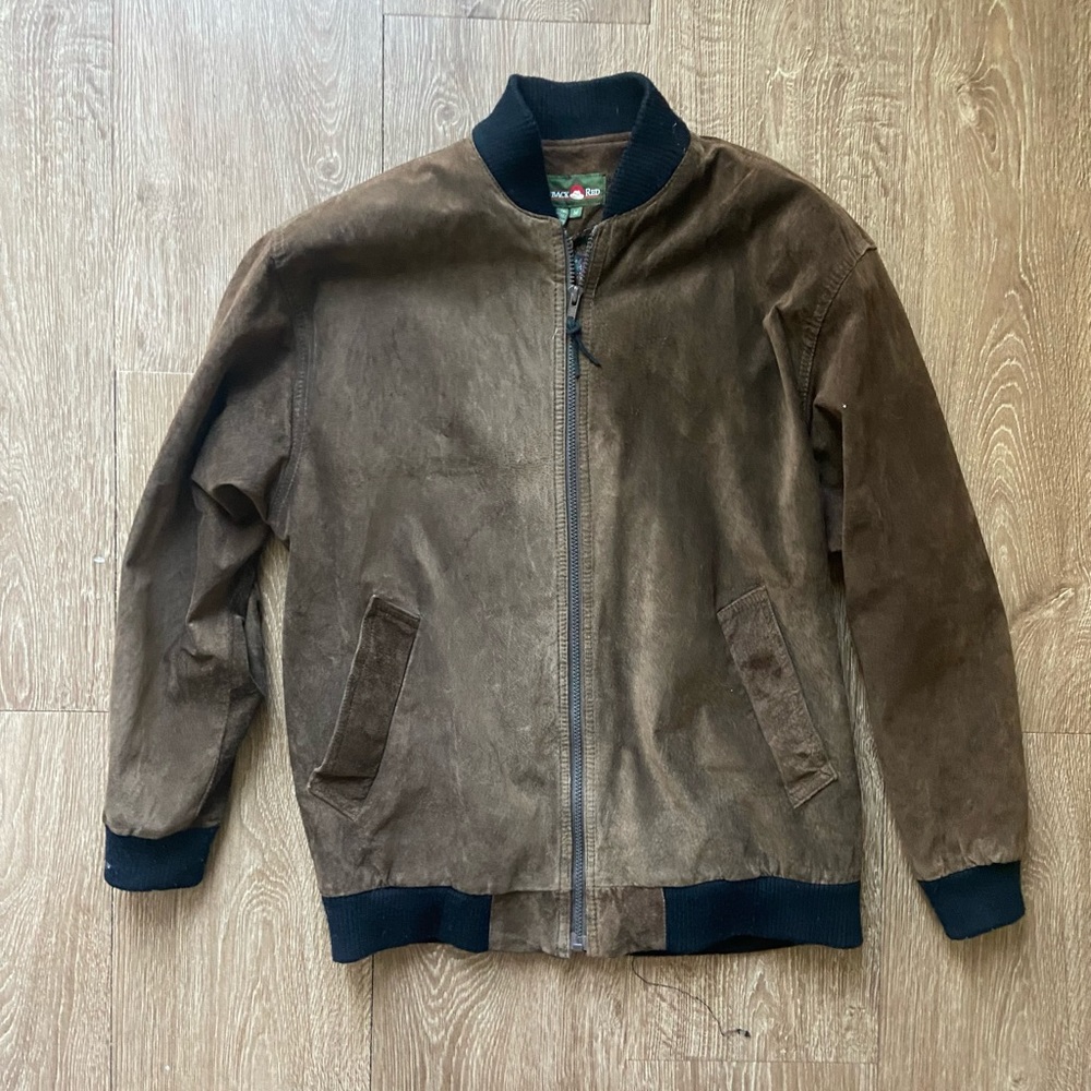 Vintage Outback Red Leather suede Bomber Jacket Medium brown and black